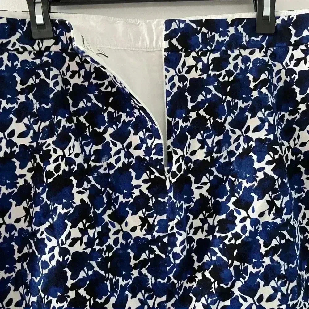 J. Crew‎ Factory Size 20  Blue Ivory Floral Printed Basketweave Pencil Sk…